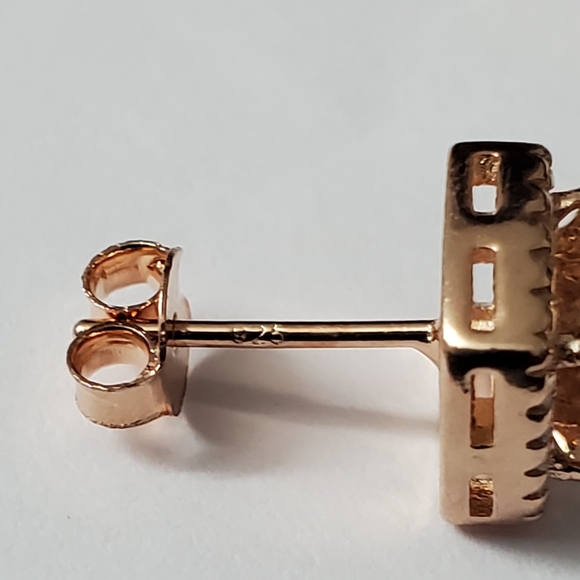 Sterling Silver 925 Rose Gold Morganite Princess Cut Earrings - Picture 5 of 5